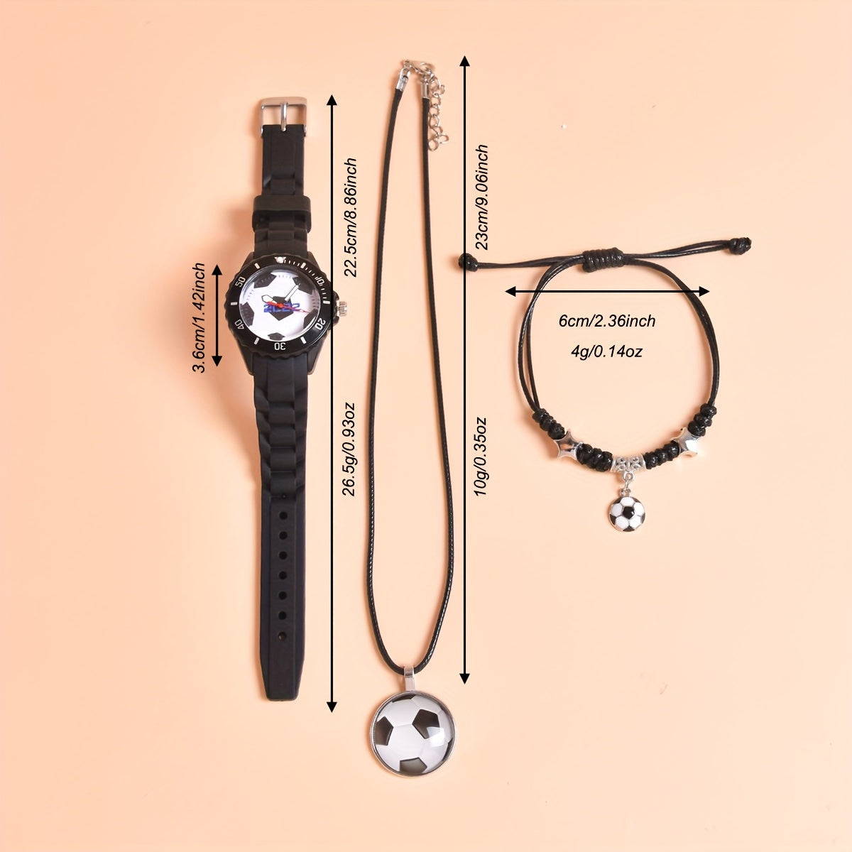 3pcs Boys' Silicone Football Watch Set Sports Quartz Wristwatch