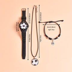 3pcs Boys' Silicone Football Watch Set Sports Quartz Wristwatch