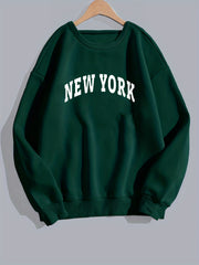 York Letter Print Preppy Sweatshirt Casual Crew Neck Long Sleeve