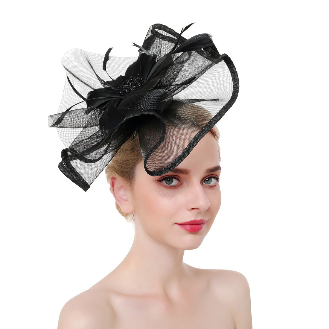 Crin Ruffle Wavy Disc Fascinator Hat with Feather Flower