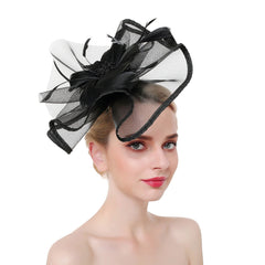Crin Ruffle Wavy Disc Fascinator Hat with Feather Flower