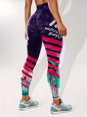 Block Print Slim Fit Yoga Tight Pants Seamless Stretchy Running Sports Leggings