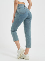 High Waist Distressed Cropped Jeans