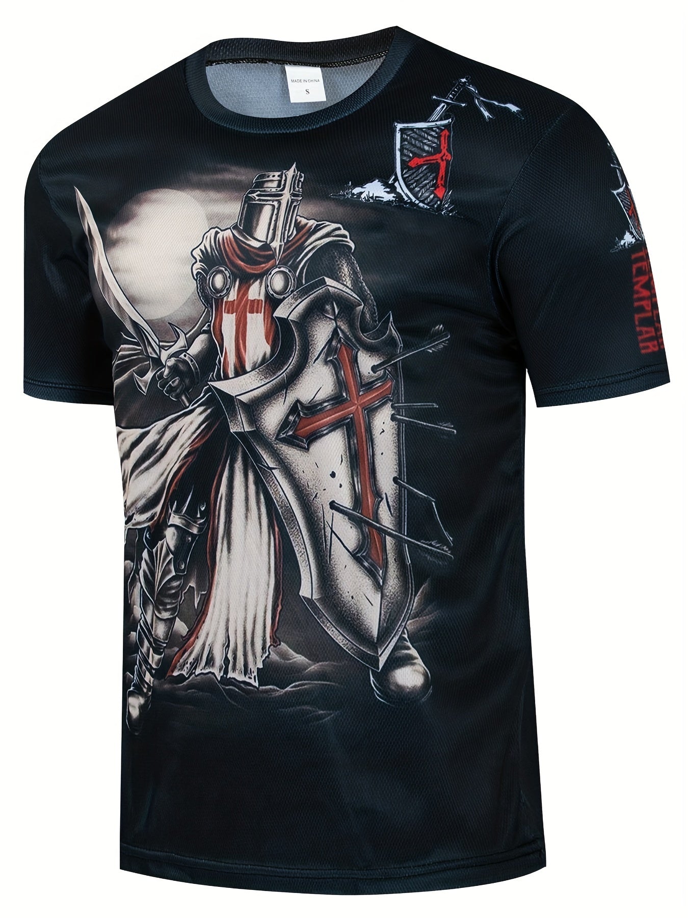 Vintage Knight Graphic T shirt 3D Print Crew Neck Tee for Men