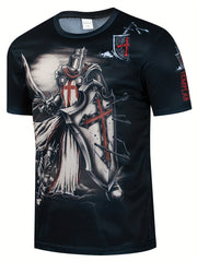 Vintage Knight Graphic T shirt 3D Print Crew Neck Tee for Men