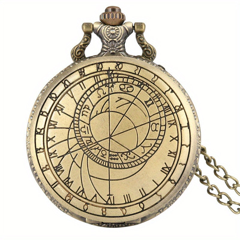 Antique Compass Geometric Pattern Pocket Watch