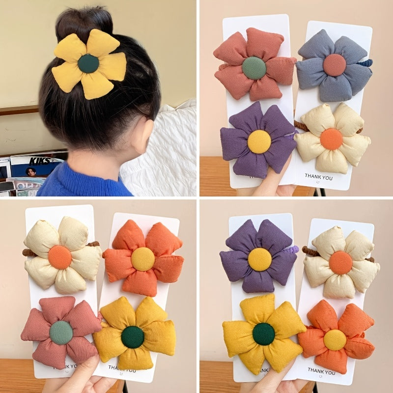 Girls Fabric Flower Hair Ties Hair Bands Ponytail Holders Scrunchies