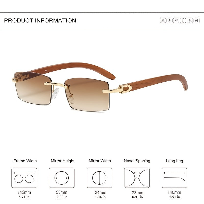 Men's Punk Rimless Rectangle Sunglasses Vintage Small Frame Sun Glasses