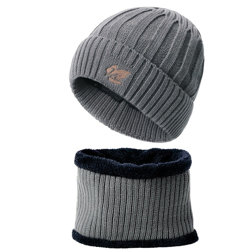 Velvet Thickened Cycling Hat Set Warm Windproof Knitted Beanie Muffler