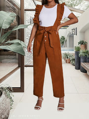 Solid Ruffle Trim Overall Jumpsuit
