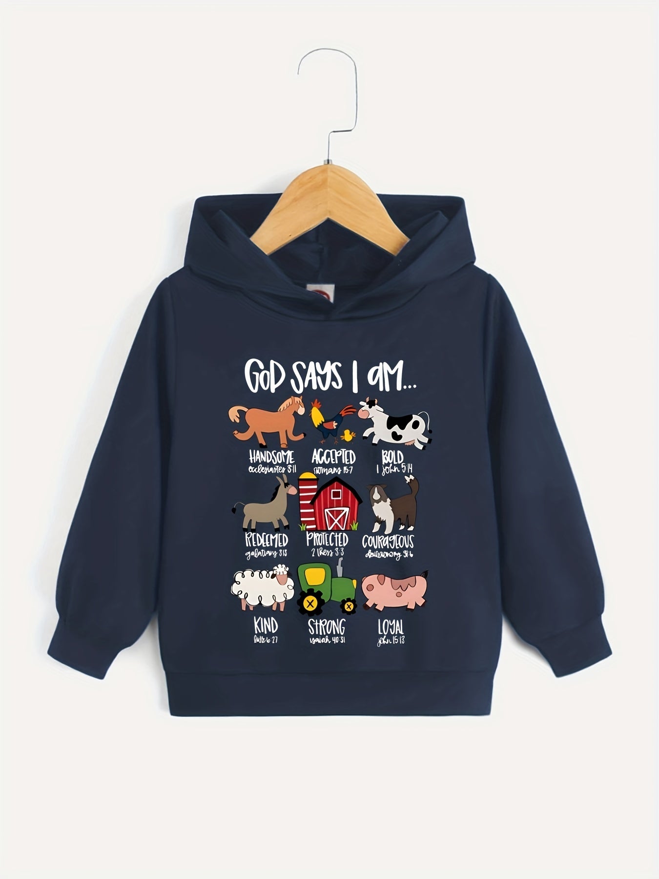 Boys Cartoon Animals Letter Print Hooded Sweatshirt