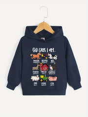 Boys Cartoon Animals Letter Print Hooded Sweatshirt