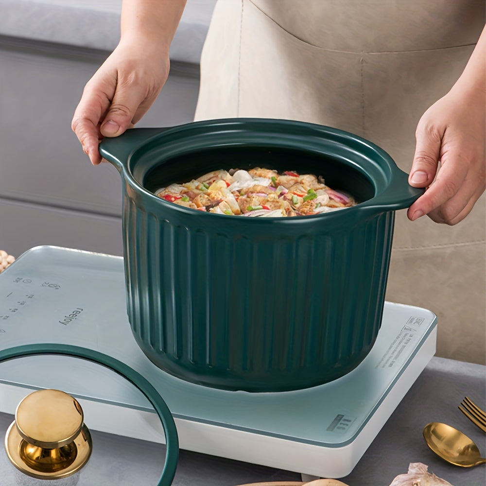 Ceramic 4L Deep Cooking Pot With Glass Lid, Heat Resistant Soup Pot