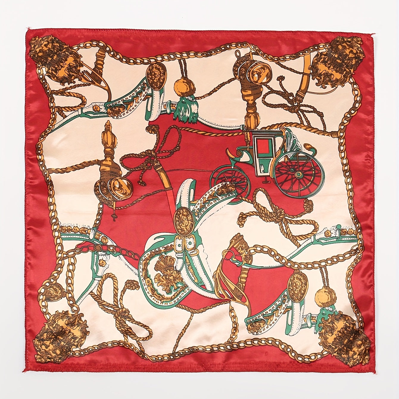 Vintage Chain Print Red Satin Scarf Neckerchief Hair Wrap