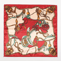 Vintage Chain Print Red Satin Scarf Neckerchief Hair Wrap