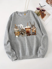 Skull Print Sweatshirt Halloween Long Sleeve Casual Sports Sweatshirt