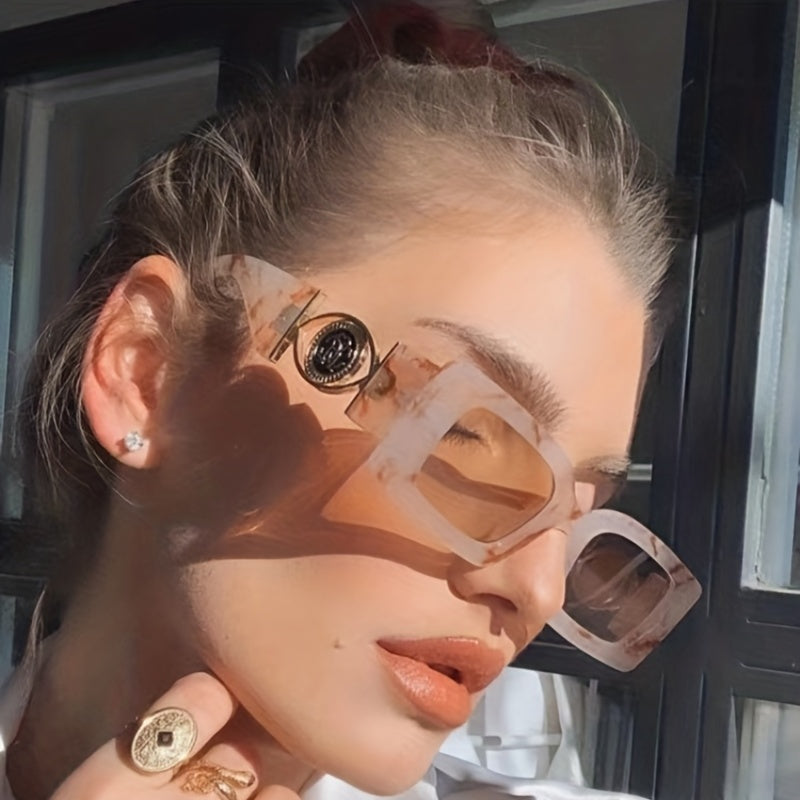 Y2K Rectangle Sunglasses Engraved Temple UV400