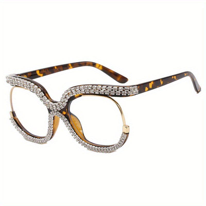Clear Lens Rhinestone Decor Glasses Anti Light Photo Booth Props