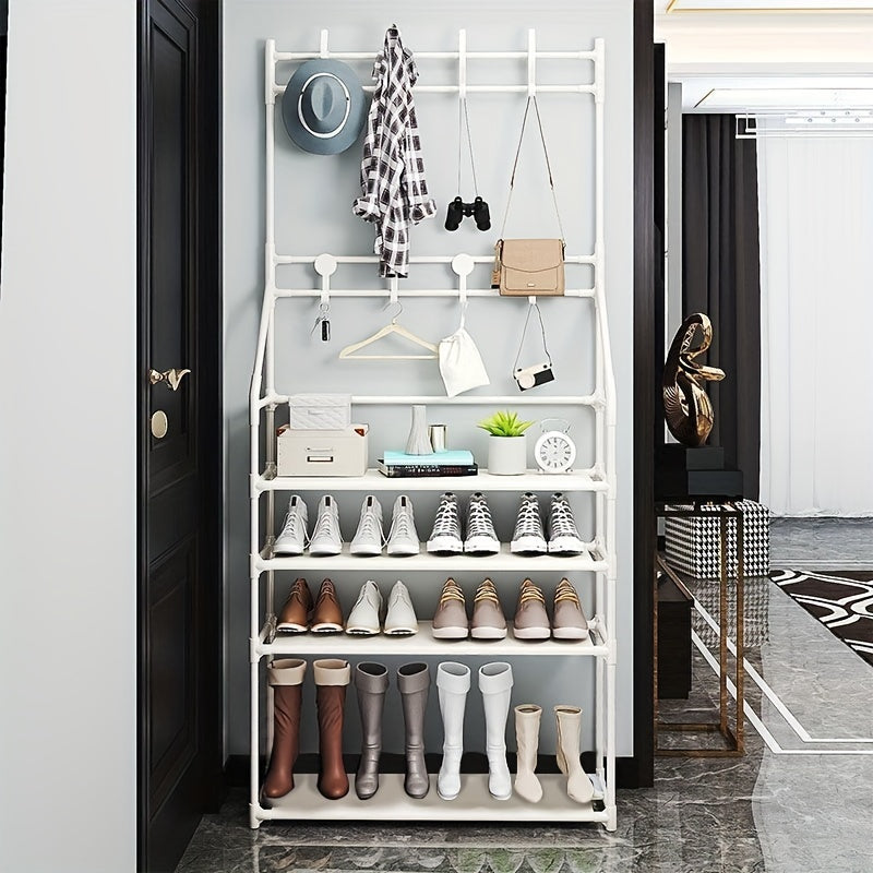 1pc Upgraded Entryway Coat Rack Shoe Rack with Storage Shelves and Hooks