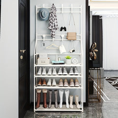 1pc Upgraded Entryway Coat Rack Shoe Rack with Storage Shelves and Hooks