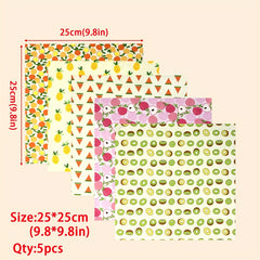 5pcs Fruit Pattern Printed Square Fabric Patchwork Quilted DIY Sewing Crafts