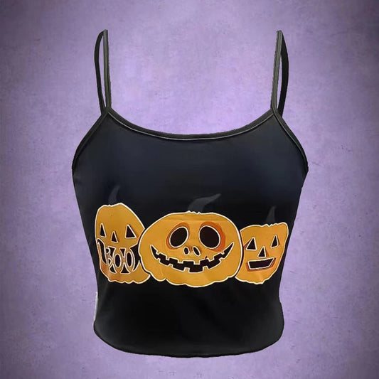 Halloween Pumpkin Print Spaghetti Strap Top