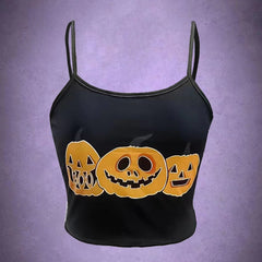 Halloween Pumpkin Print Spaghetti Strap Top