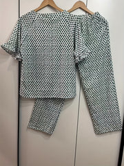 Polka Dot Matching Two piece Set Casual Ruffle Trim Blouse & Loose Pants