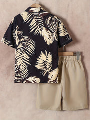 Boys Leaves Print Casual Outfit Short Sleeves Shirt & Shorts Kids Summer