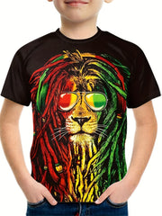 Hip Hop Lion Graphic Boys T Shirt Breathable Stretchy Casual Tee for Summer
