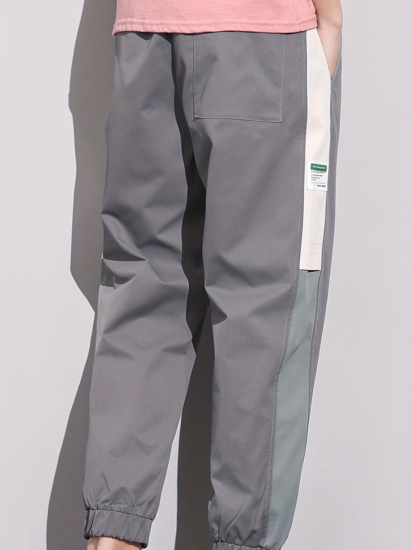 Men's Patchwork Cropped Pants Elastic Waist Drawstring Sports Pants