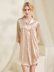 Satin Night Skirt Pajamas Dress Half Sleeve Button Down Nightdress