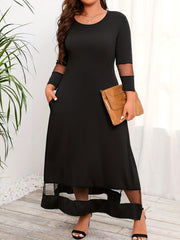 Contrast Mesh Sleeve Maxi Dress Plus Size Medium