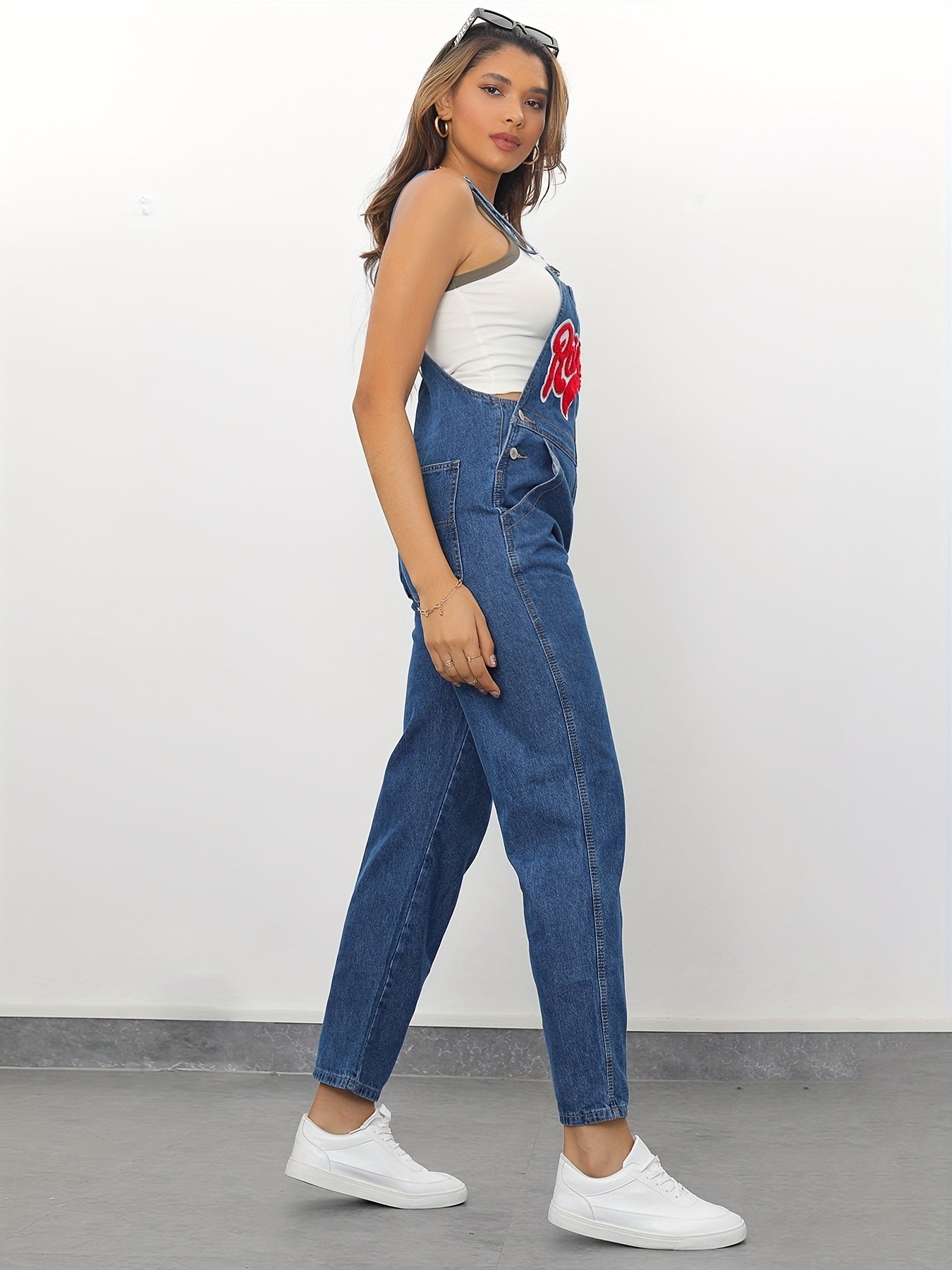 Women's Red Letter Bib Overall Denim Jeans