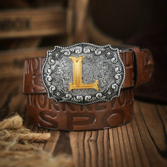 Vintage Men's Letter Alloy Buckle PU Leather Belt
