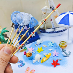 Wooden Fishing Rods with Nets Toy House Decor for Dollhouse