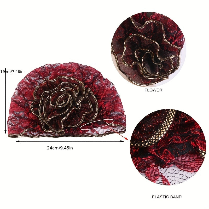 Floral Lace Turban Hat Vintage Breathable Chemo Head Wrap Women
