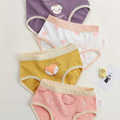 4pcs Girls Triangle Panties Fox Puppy Print Comfortable Underwear