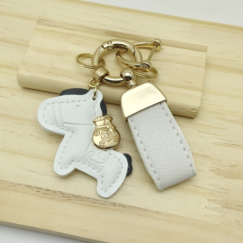 Pony Decorative Keychain Faux Leather Keyring Gift Men Women