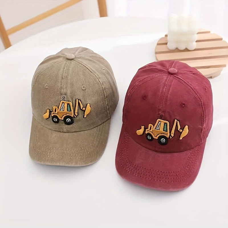 Kids Excavator Embroidered Baseball Cap Sun Protection Hat