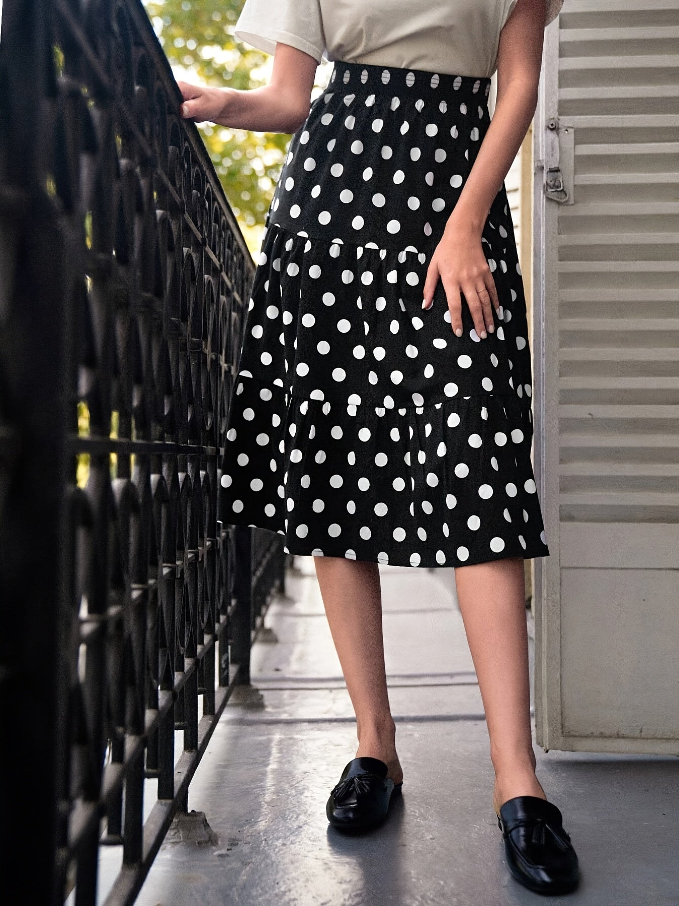 Women's Polka Dot Tiered Skirt High Waist Layered Casual Skirt