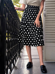 Women's Polka Dot Tiered Skirt High Waist Layered Casual Skirt