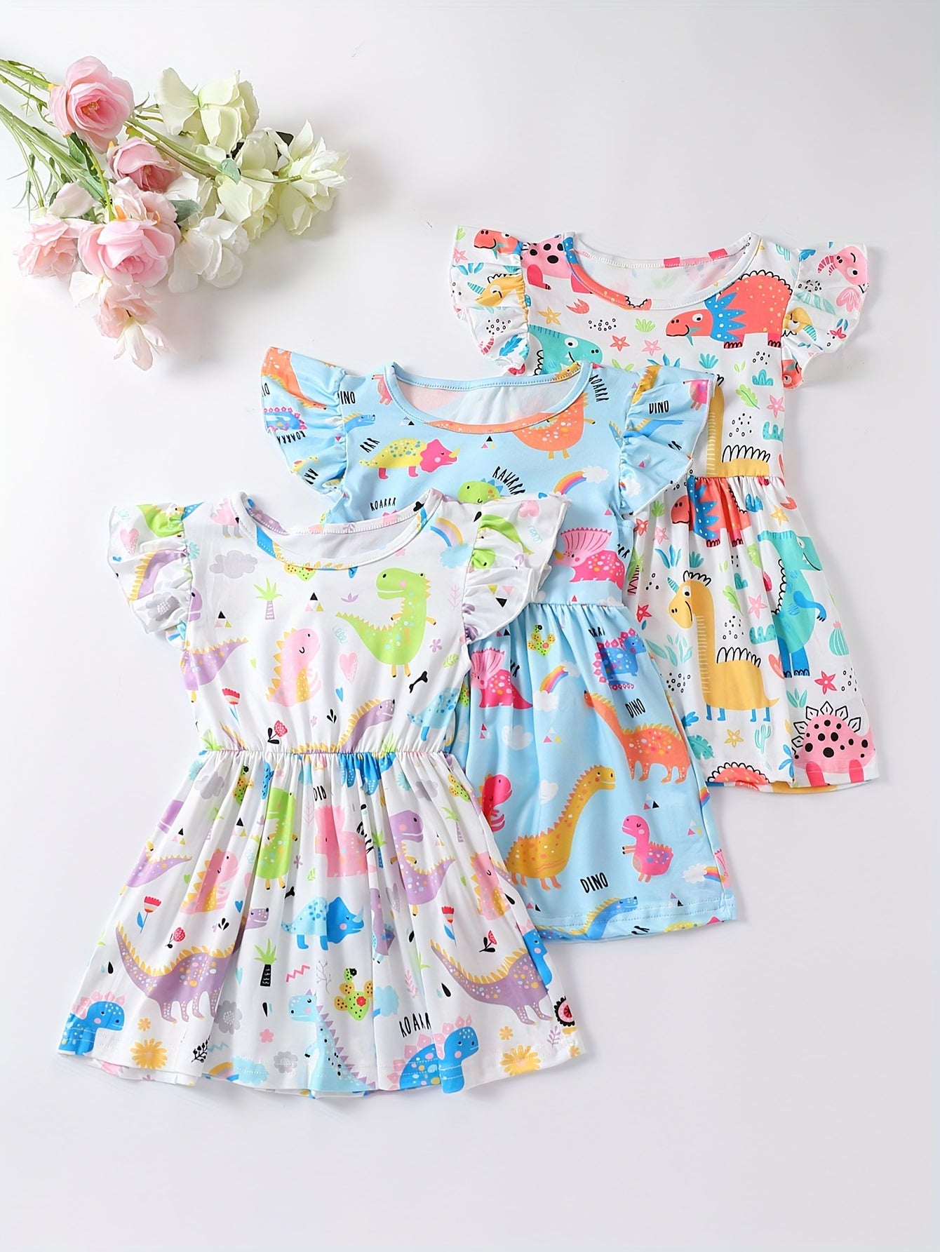 Girls Ice Cream Farm Chicks Print Ruffle Party Dress
