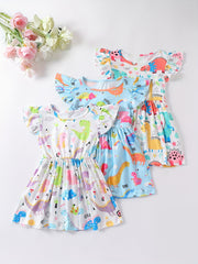 Girls Ice Cream Farm Chicks Print Ruffle Party Dress