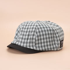 Plaid Beret Cap Label Patch Painter Hat Vintage Newsboy Style