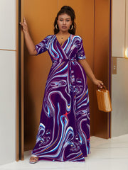 Marble Print High Waist Wrap Maxi Dress