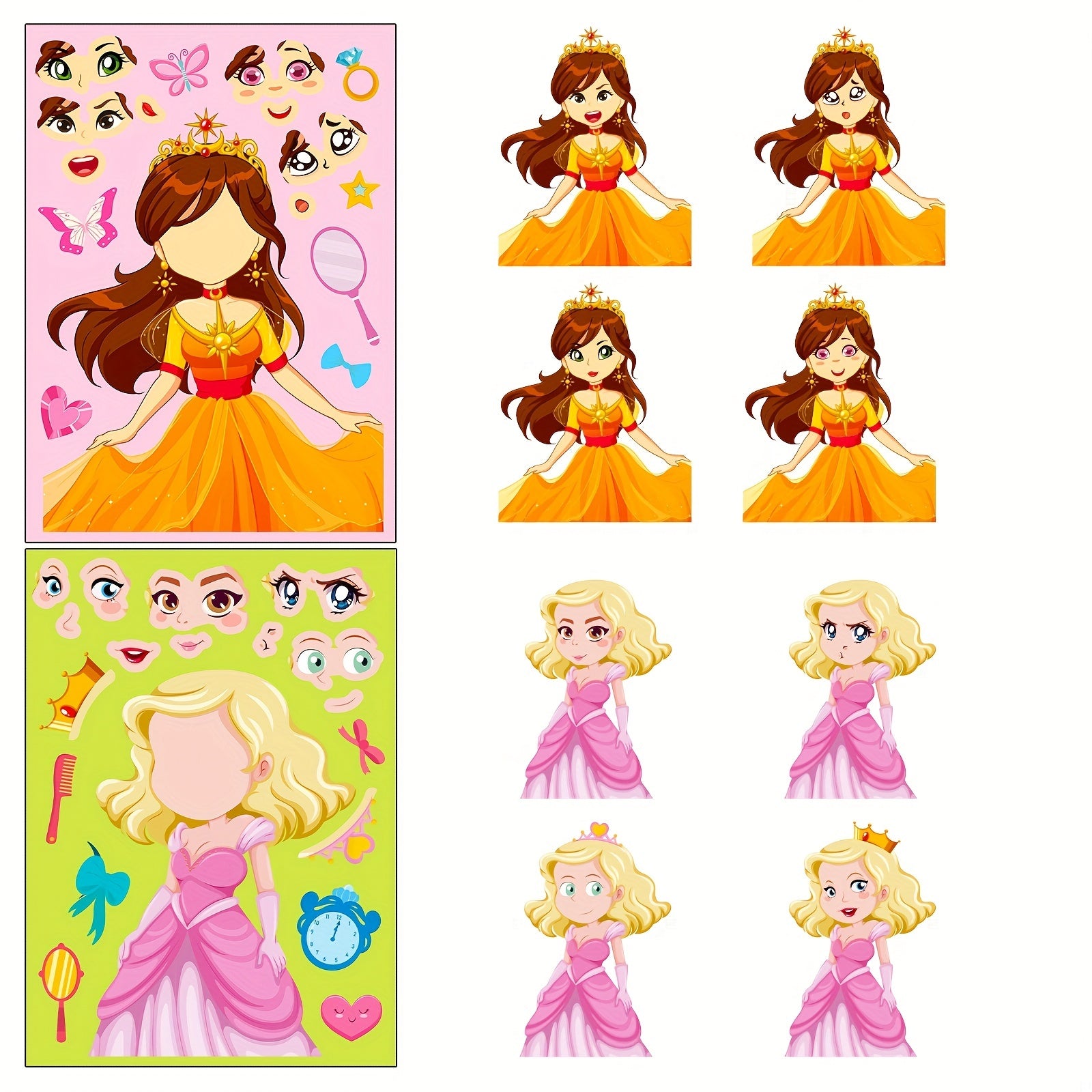 6 Princesses Face Puzzle Stickers Funny Educational Toys