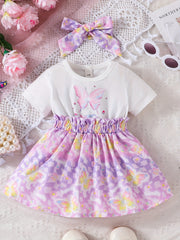 Girls Butterfly Print Pleated Dress for Summer