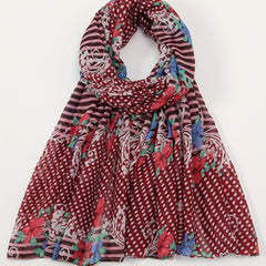 Dot Flower Print Red Scarf Classic Boho Striped Shawl