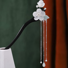 Vintage Osmanthus Hair Pin for Thick Hair Wooden Chignon Tassels Flower Branch